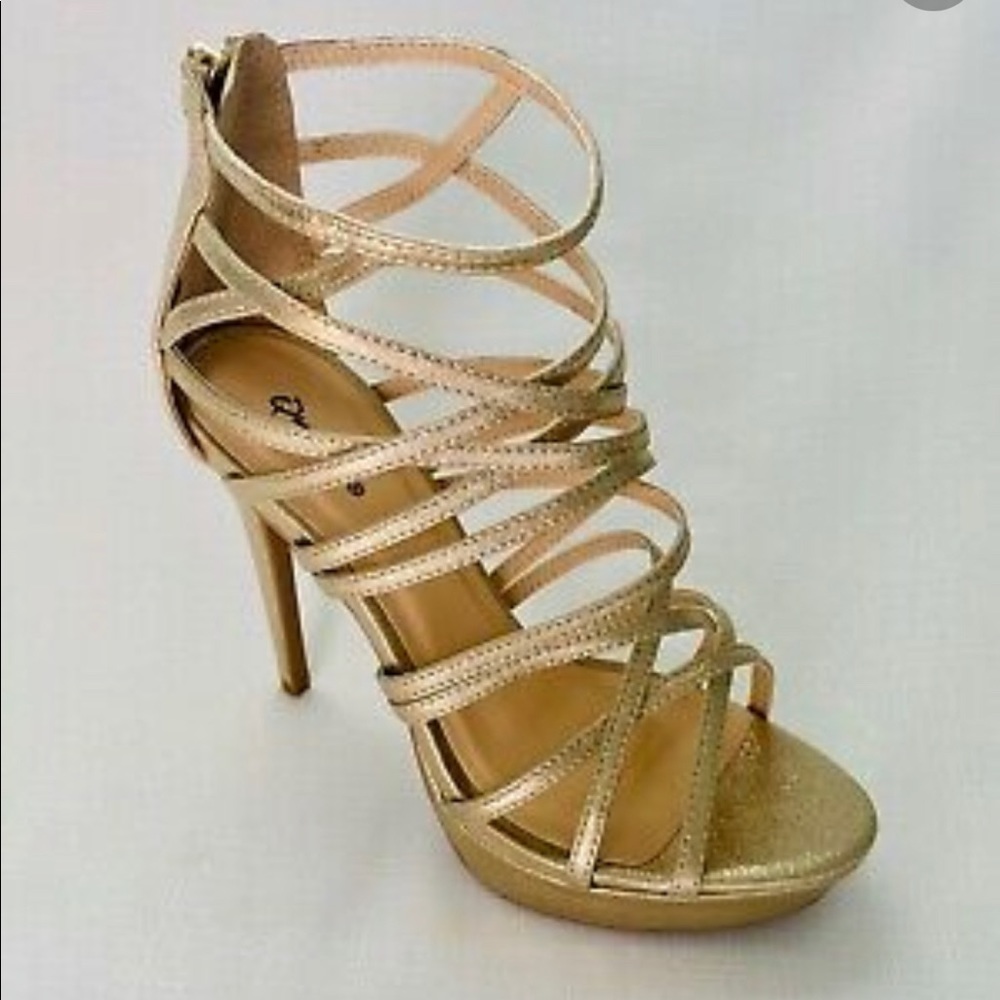 - Womens Open Toe Champagne Gold Heels